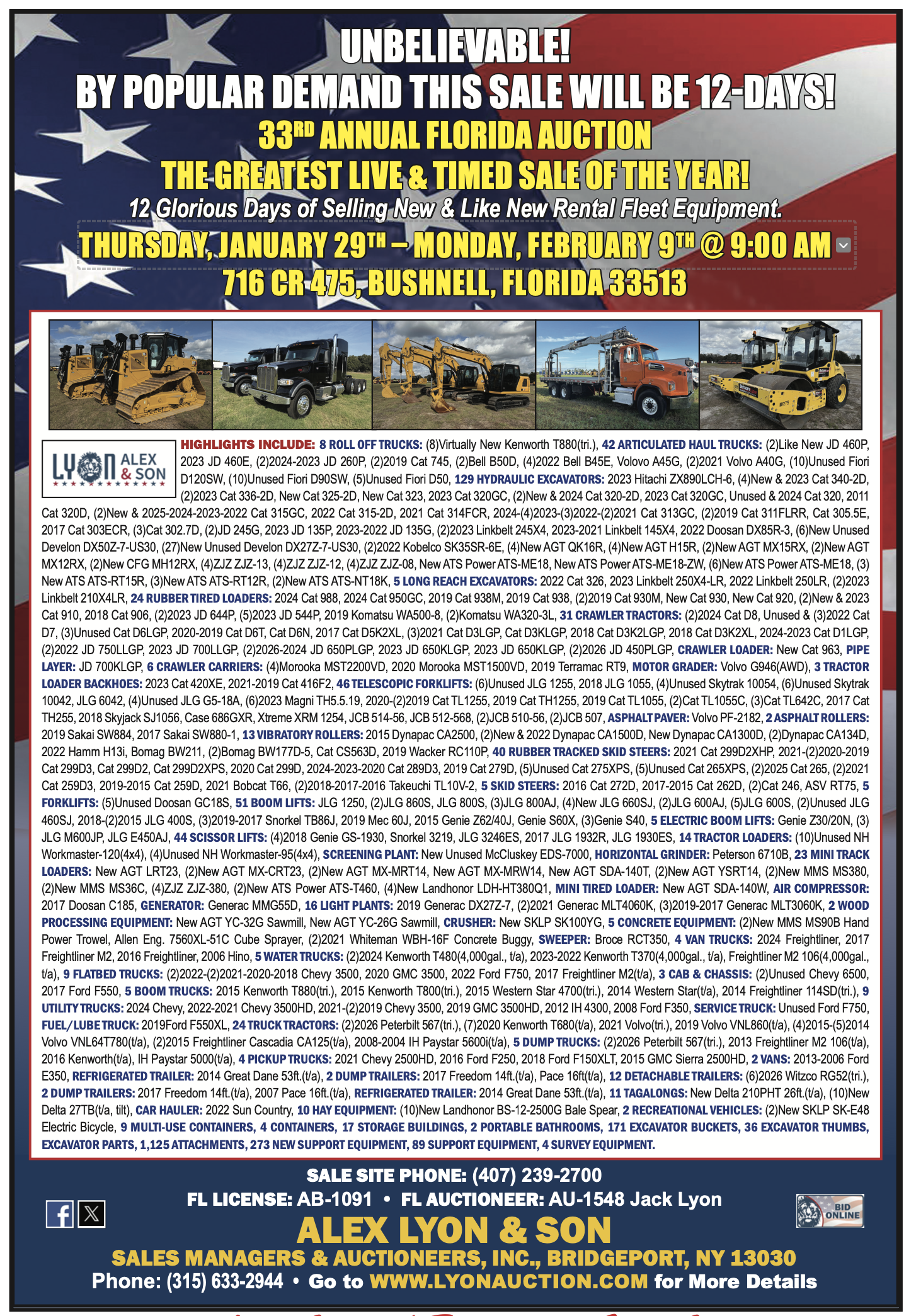 UNBELIEVABLE! BY POPULAR DEMAND THIS SALE WILL BE 12-DAYS! 33RD ANNUAL FLORIDA AUCTION UNBELIEVABLE! BY POPULAR DEMAND THIS SALE WILL BE 12-DAYS! 33RD ANNUAL FLORIDA AUCTION