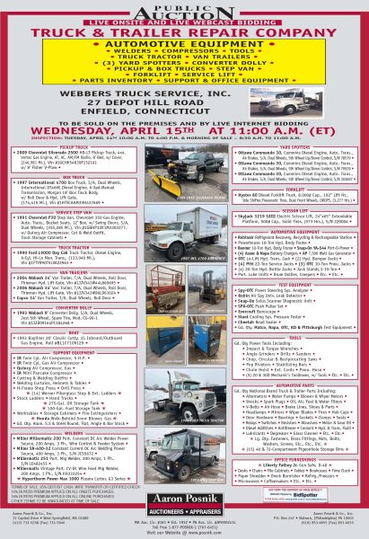 PUBLIC AUCTION – TRUCK & TRAILER REPAIR COMPANY – April 15th