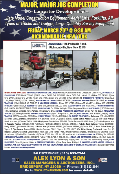 AUCTION. FRIDAY, MARCH 20TH @ 9:30 AM RICHMONDVILLE, NEW YORK