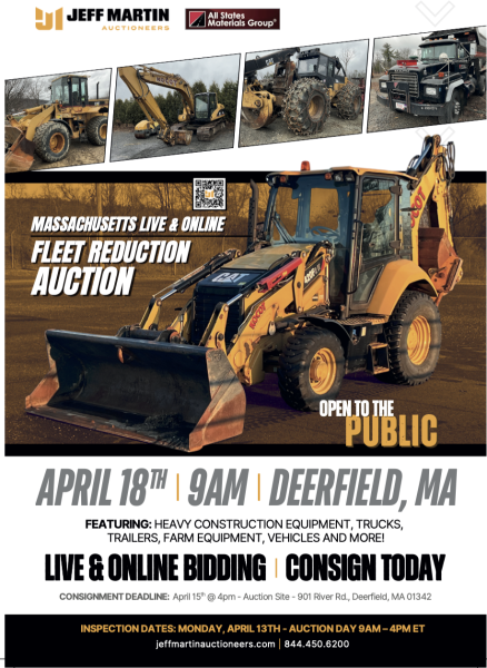 AUCTION April 15 th @ 4pm – Auction Site – 901 River Rd., Deerfield, MA 01342 INSPECTION DATES: MONDAY, APRIL 13TH – AUCTION DAY 9AM – 4PM ET