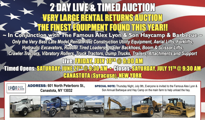 Live: FRIDAY, JULY 10TH @ 9:00 AM Timed Opens: SATURDAY, JUNE 27TH @ 9:30 AM • Closes: SATURDAY, JULY 11TH @ 9:30 AM CANASTOTA (Syracuse), NEW YORK