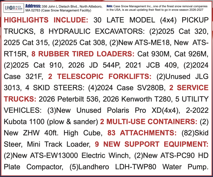 AUCTION. SATURDAY, OCTOBER 10th @ 9:30 AM NORTH ATTLEBORO, MASSACHUSETTS